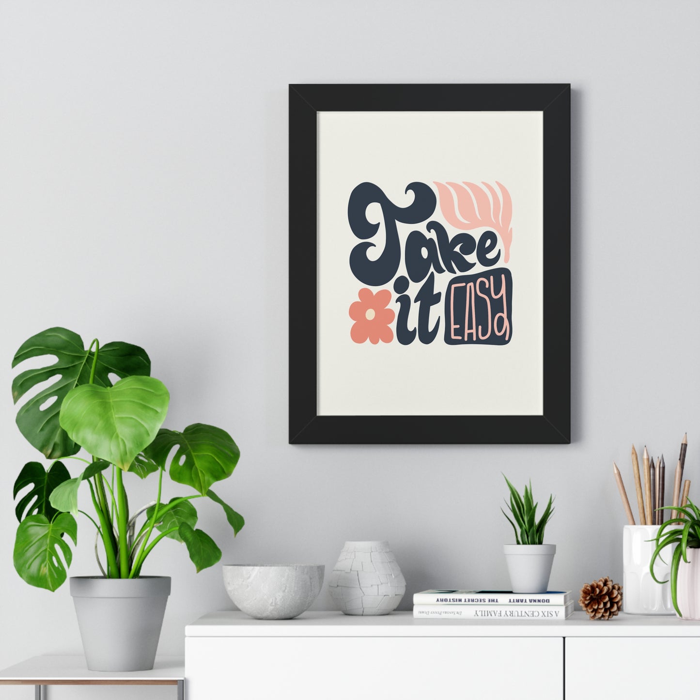 Framed Chill Vibes Flower Designs Wall Poster