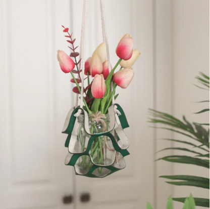 Leather Hanger Basket Macrame Wall Hanging Planter Shelf Decorative Flower Pot Holder Boho Home Decor for Small Plants