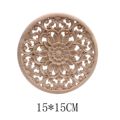 European Classical Rubber Wood Carving Decoration, Home Decoration, Solid Wood Decal, Home Craft, Wood Circle Decoration