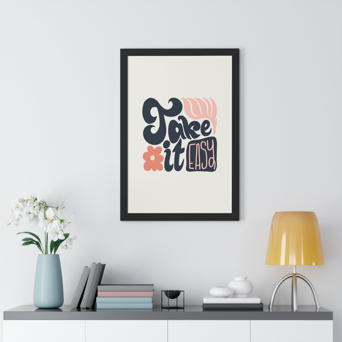 Framed Chill Vibes Flower Designs Wall Poster