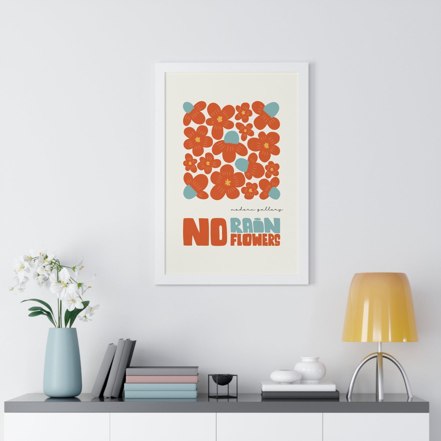 Framed Captivating Red Floral Art: No Rain Flowers Edition