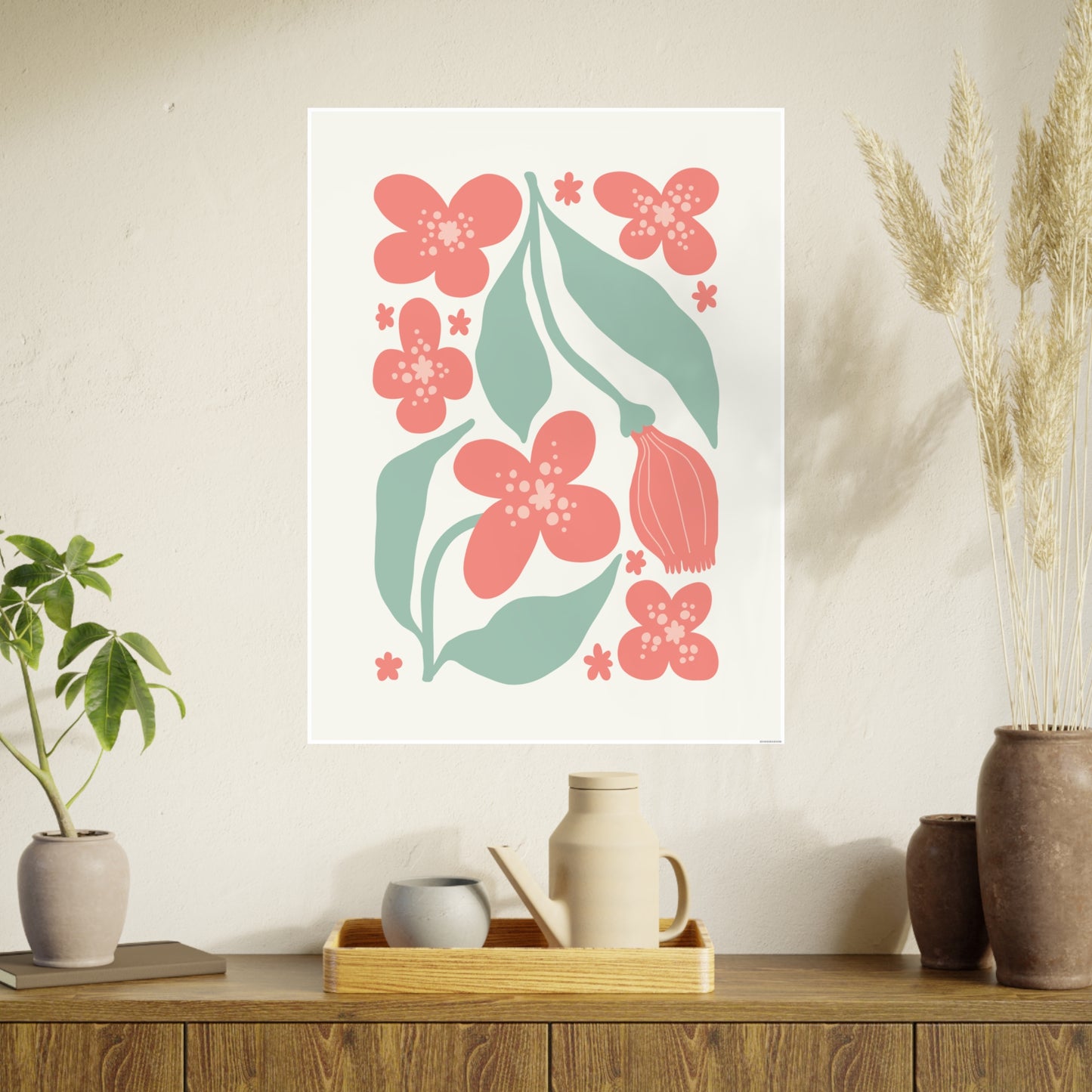 Playful Duo of Blooms Art Wall Poster