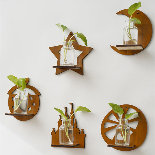 Retro Wall Home Decor Hydroponic Plant Solid Wood Shelving
