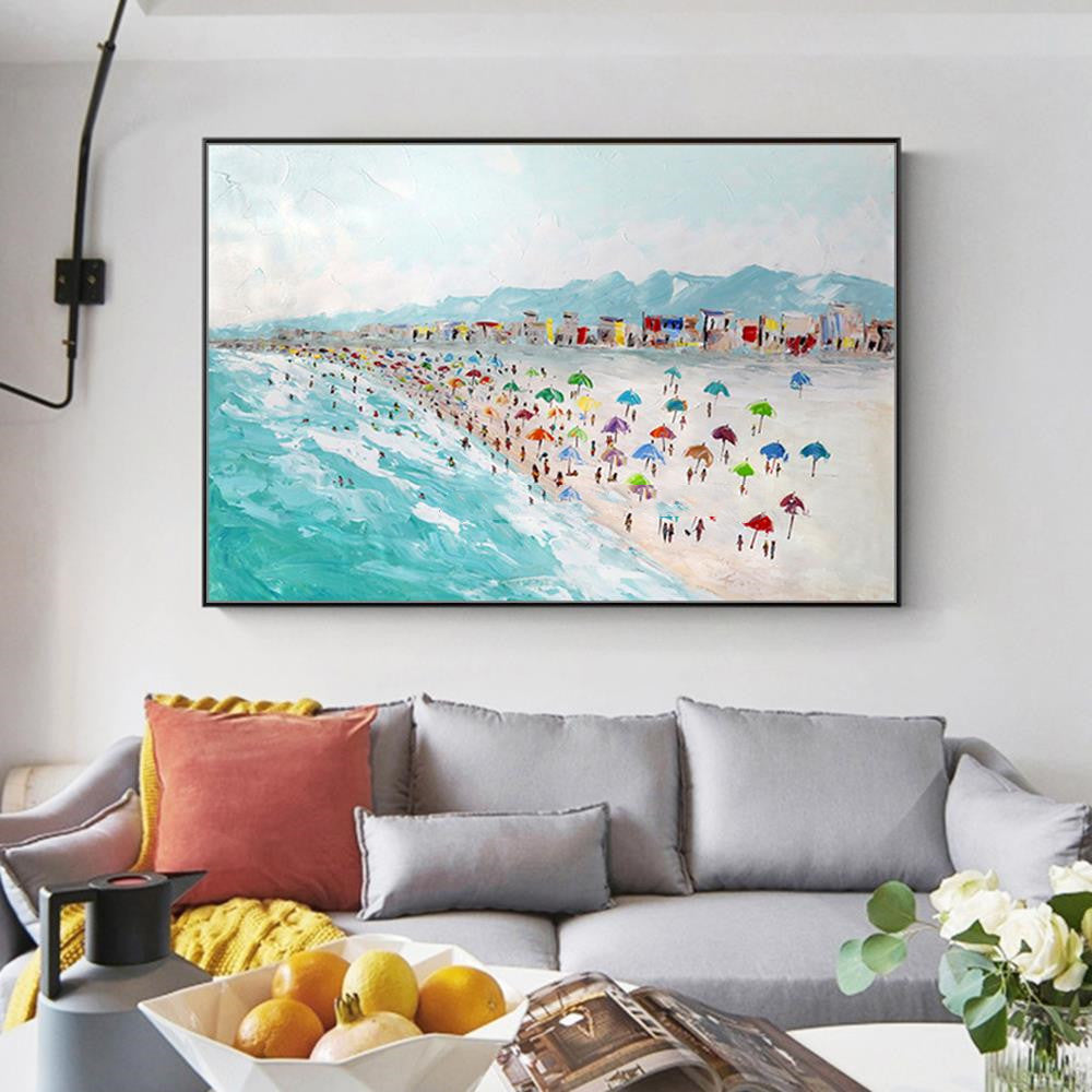Hand Painted Beach Thick Oil Canvas Painting Wall Art Home Decor