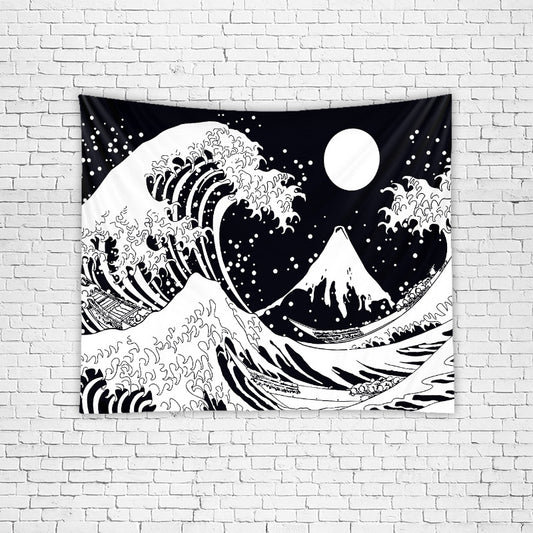 Black And White Lines Surf Tapestry Wall Decoration